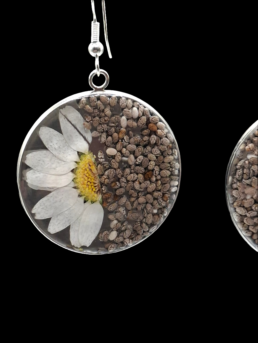 Daisy and chia seed Earrings