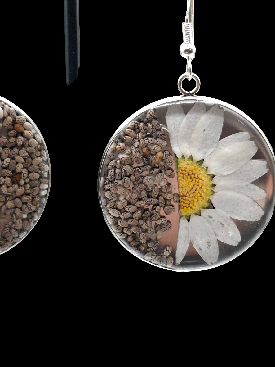 Daisy and chia seed Earrings