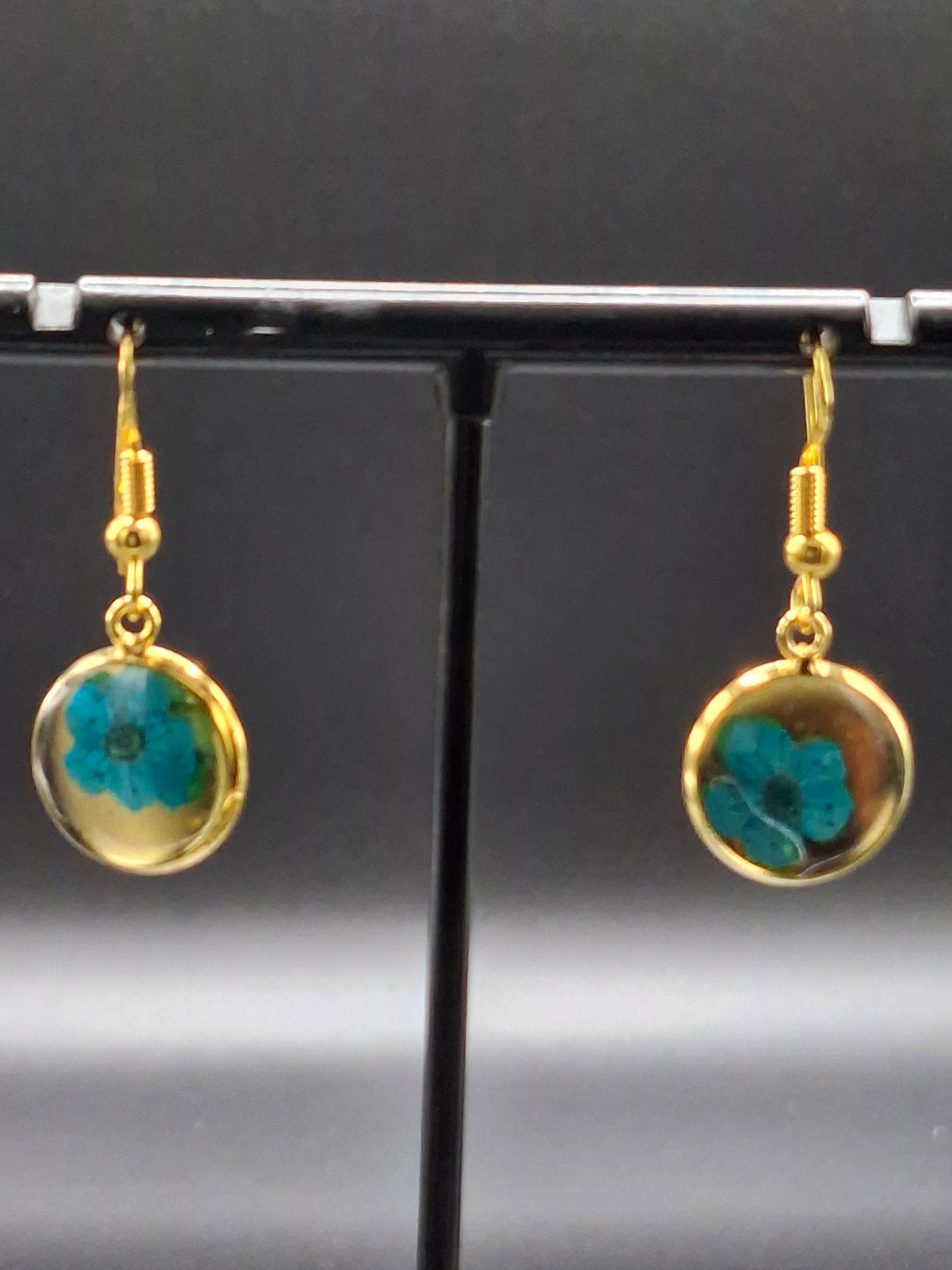 Teal color flower earrings small