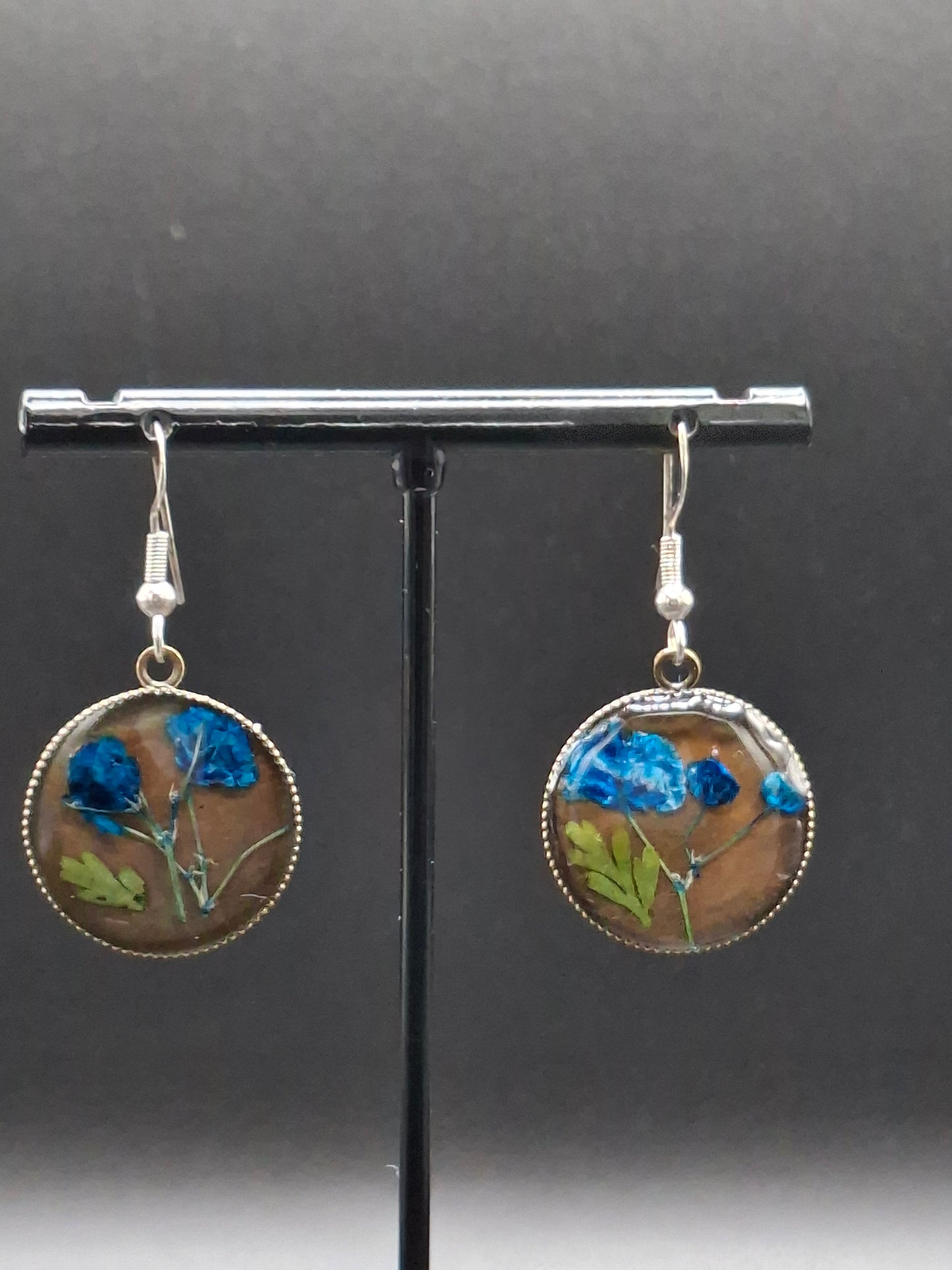 Real blue flower earrings