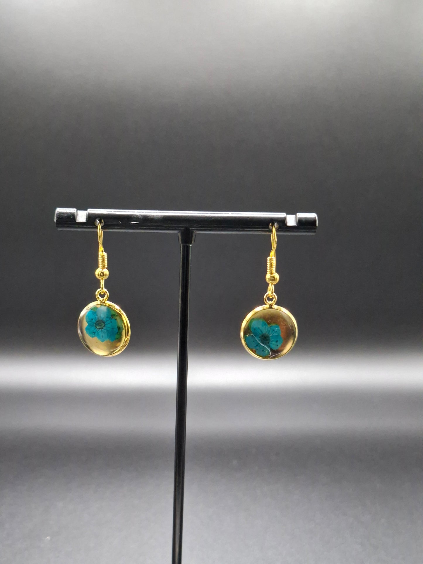 Teal color flower earrings small