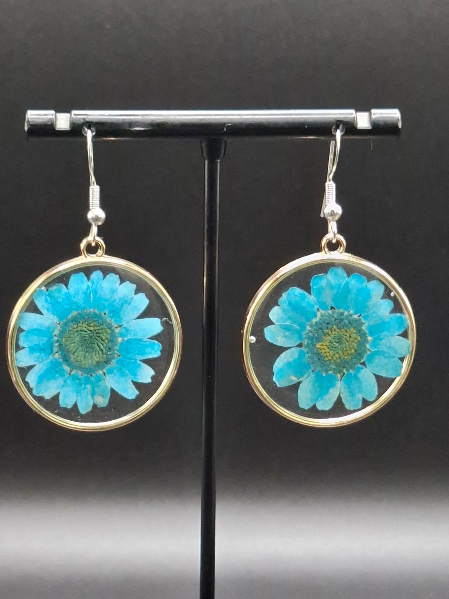 Blue sunflower earrings