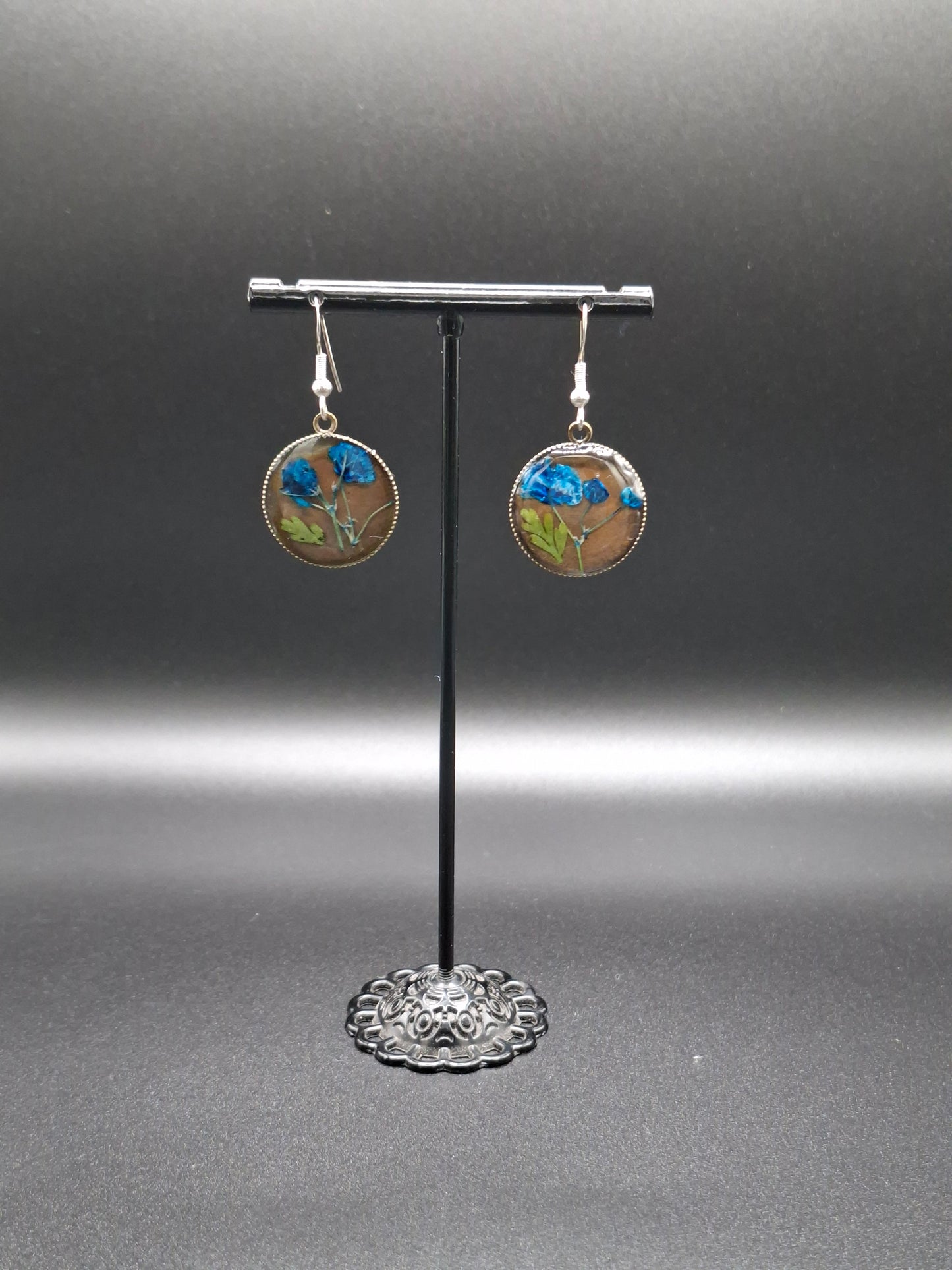 Real blue flower earrings