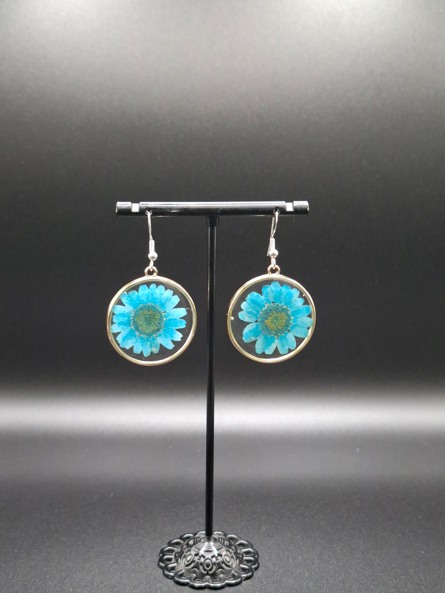 Blue sunflower earrings