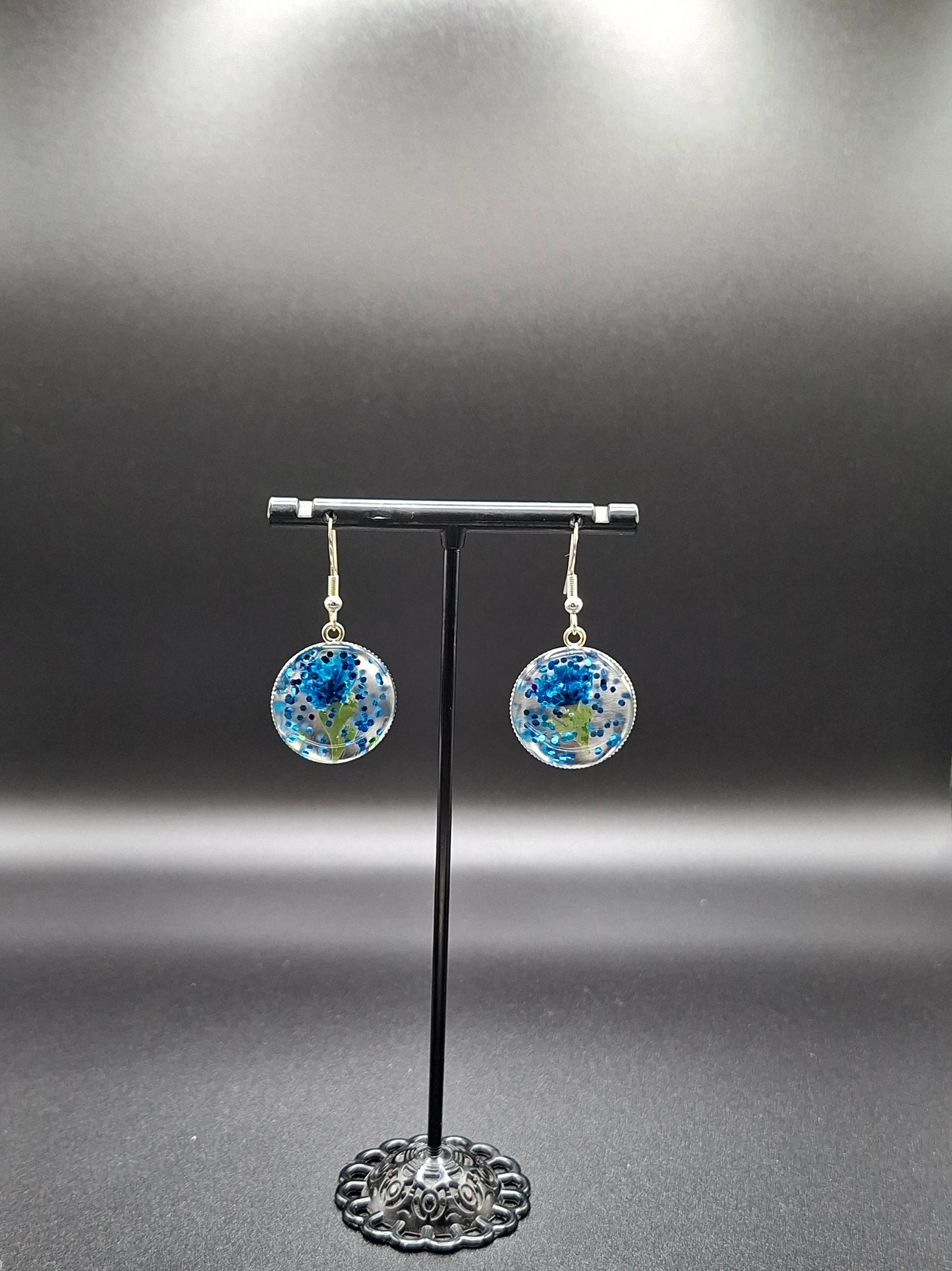 Blue flower and sparkle earrings