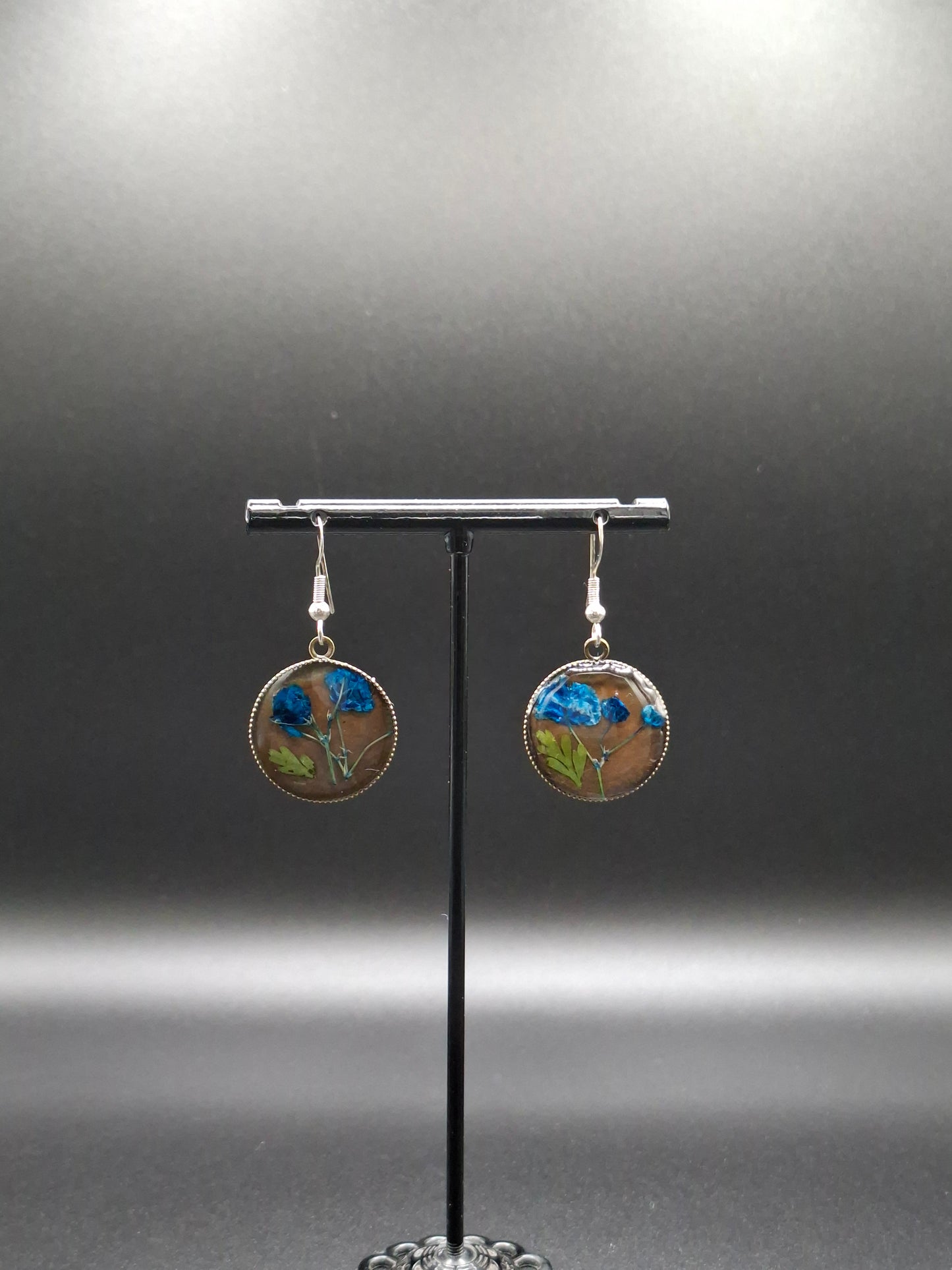 Real blue flower earrings