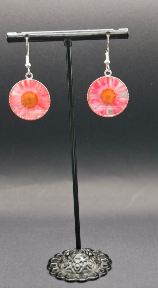 Real flower earrings coral colour