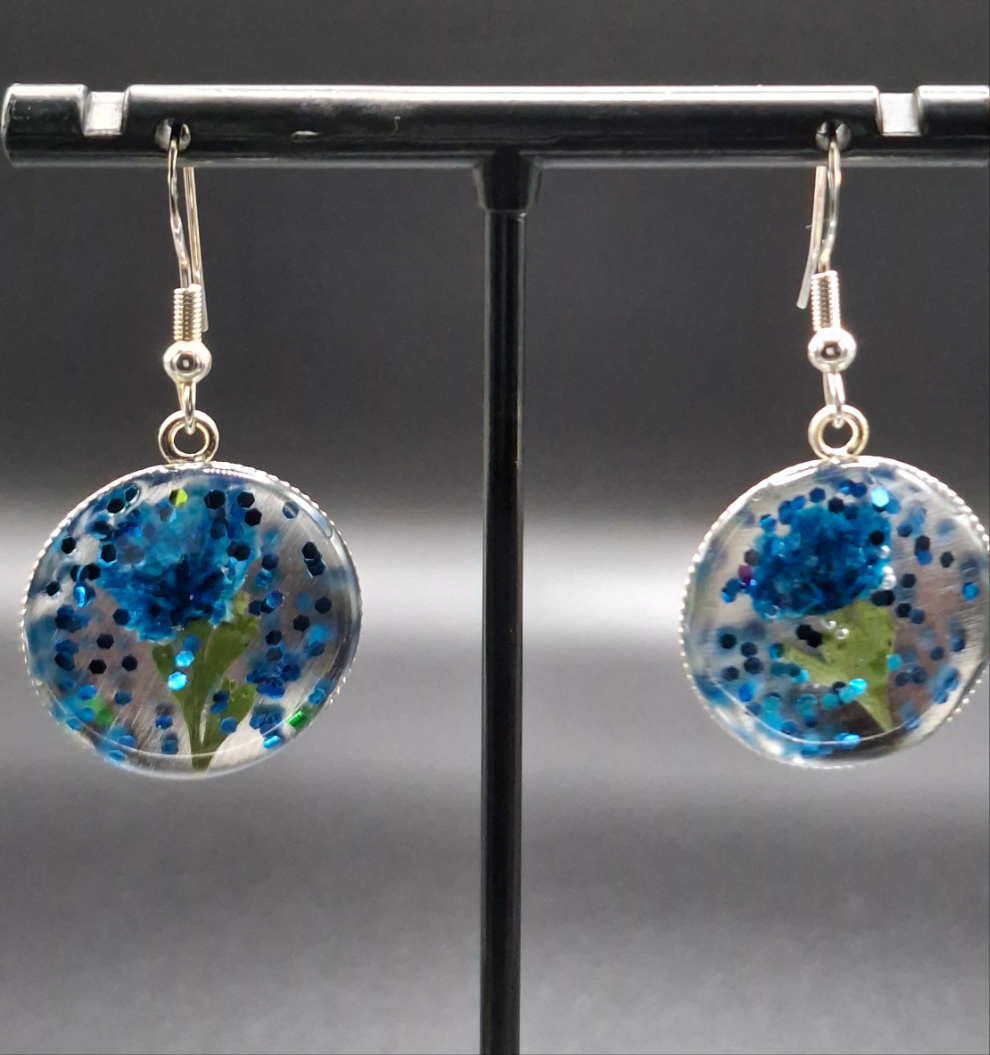 Blue flower and sparkle earrings