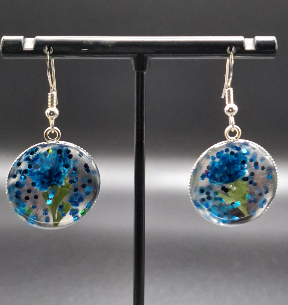 Blue flower and sparkle earrings