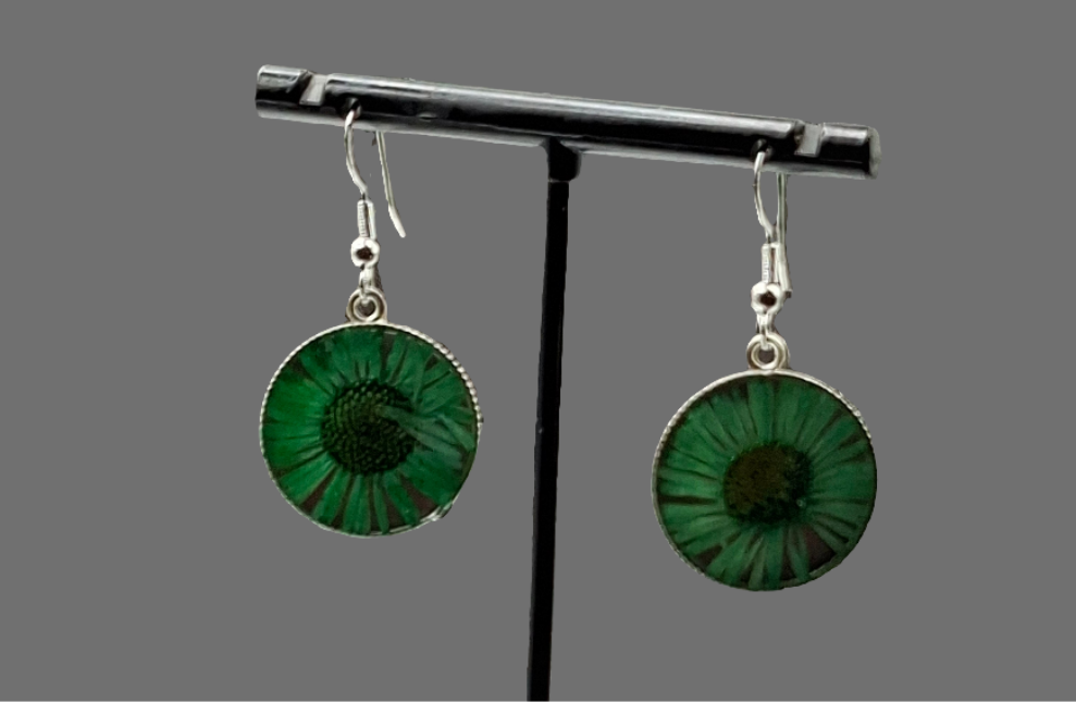Real Flower Earrings green colour