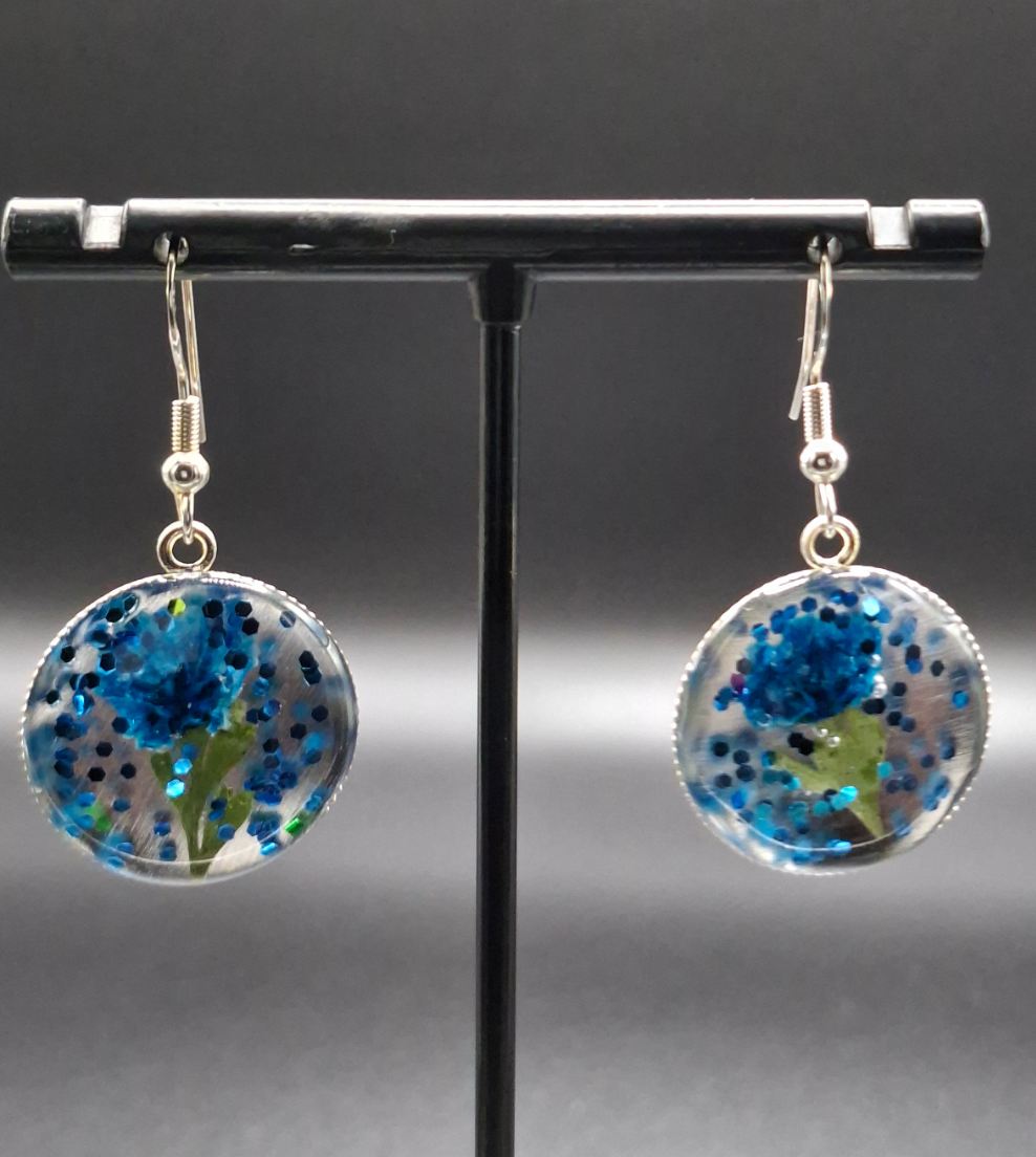 Blue flower and sparkle earrings