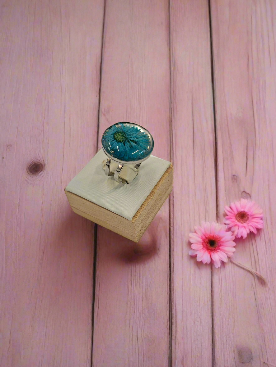 Teal blue Flower ring