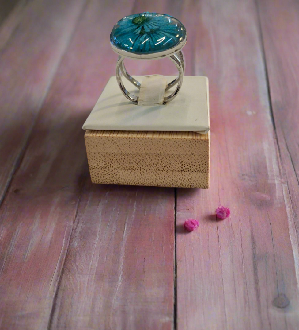 Teal blue Flower ring