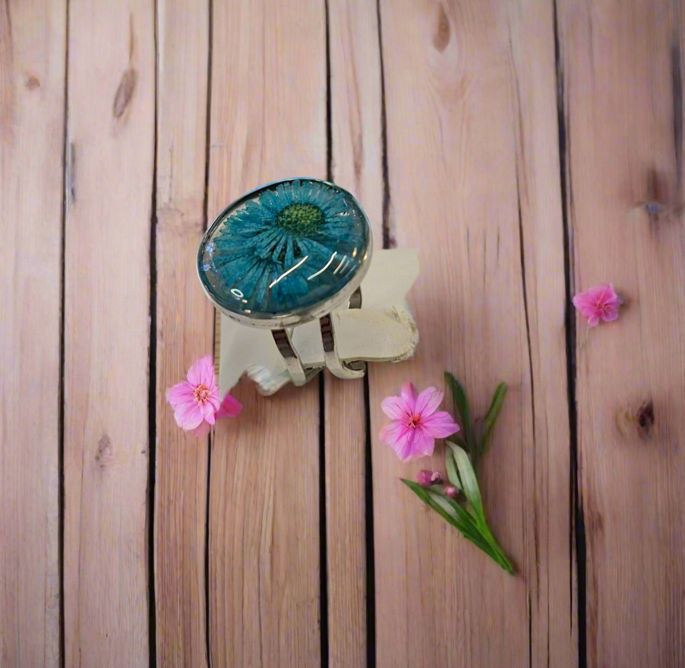 Teal blue Flower ring