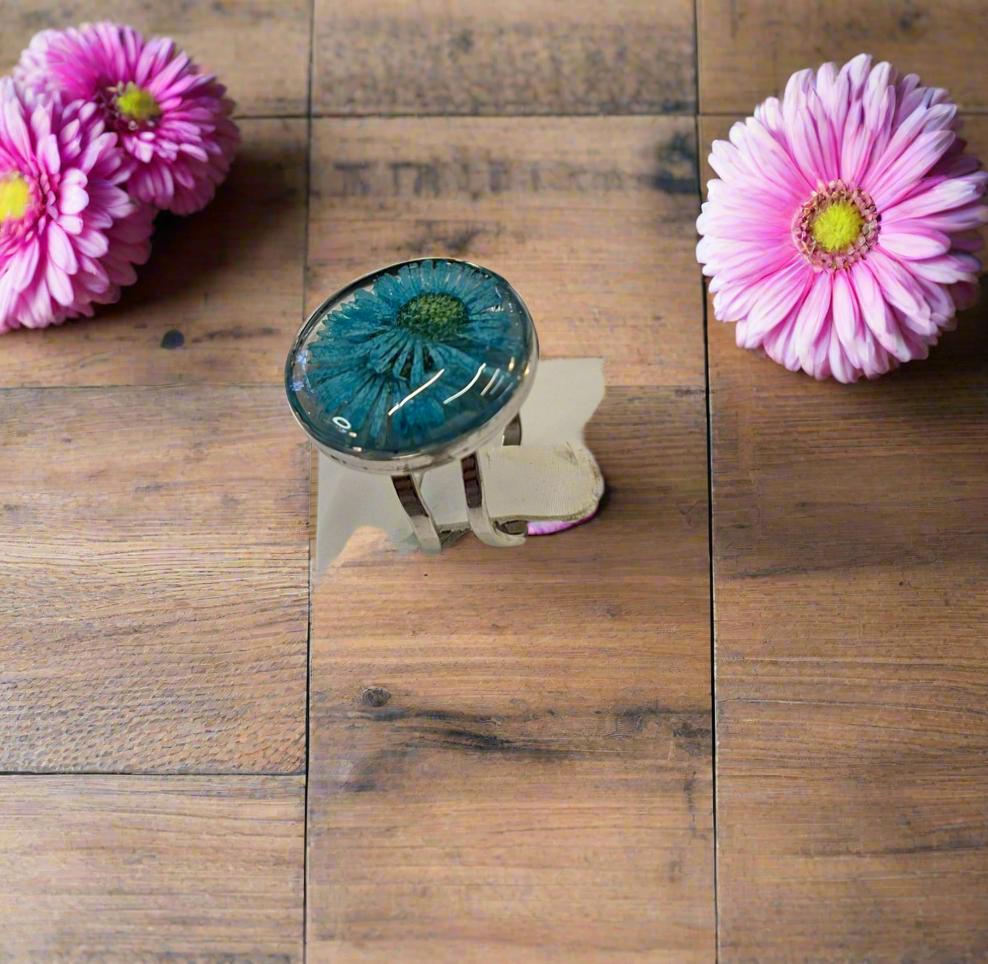 Teal blue Flower ring