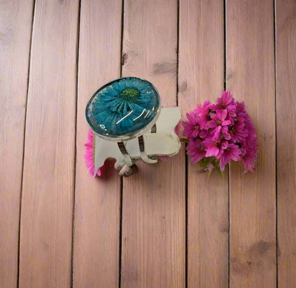 Teal blue Flower ring