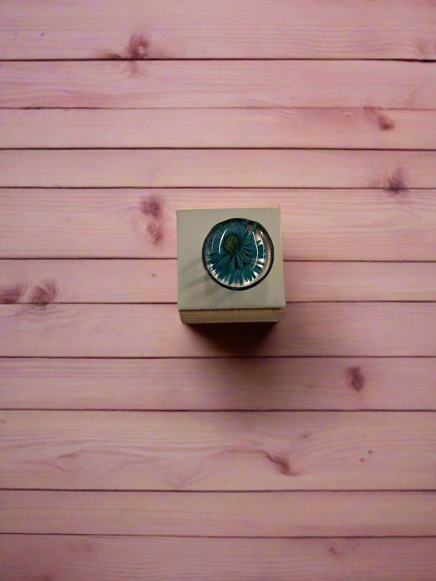 Teal blue Flower ring