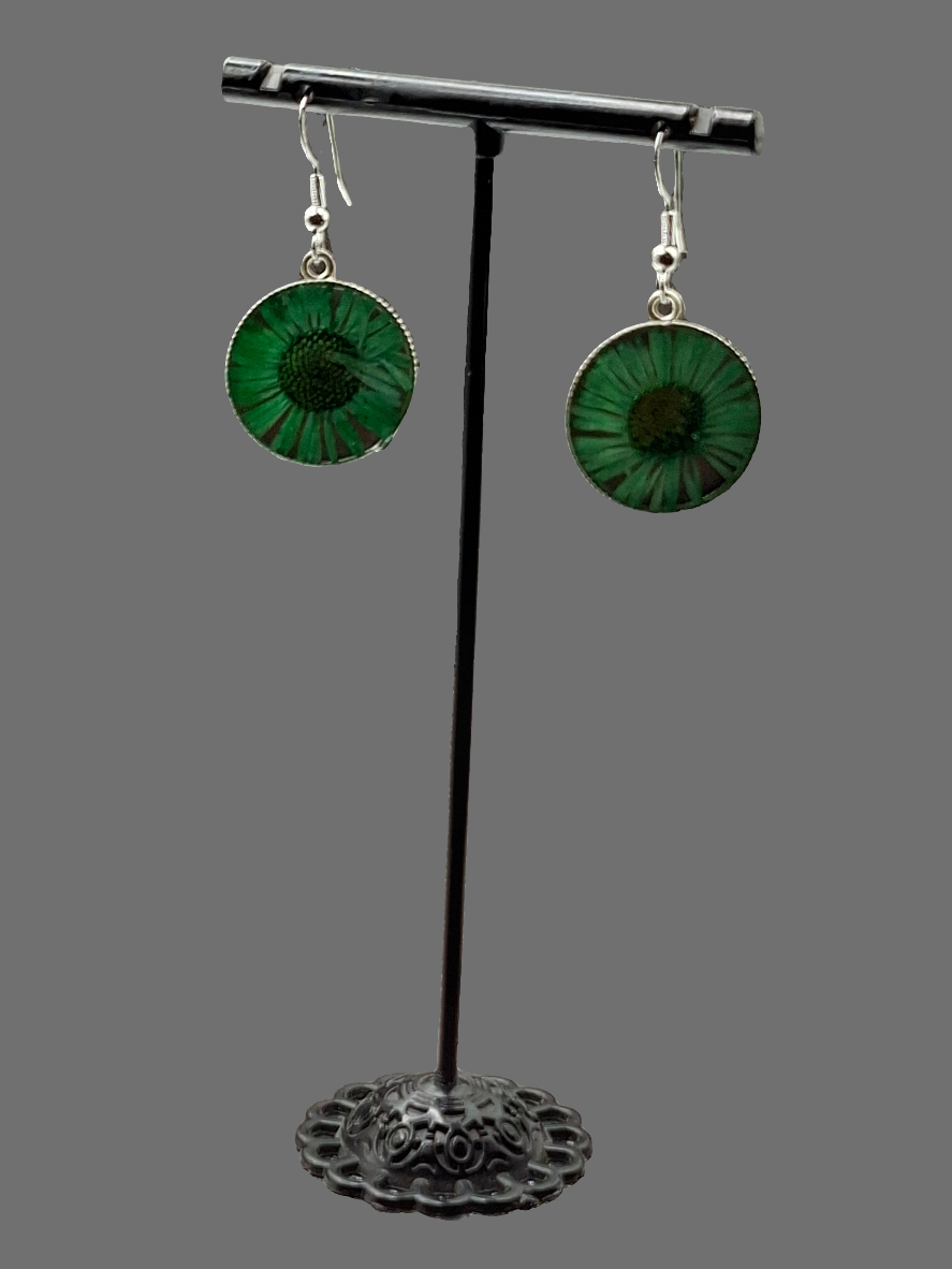 Real Flower Earrings green colour