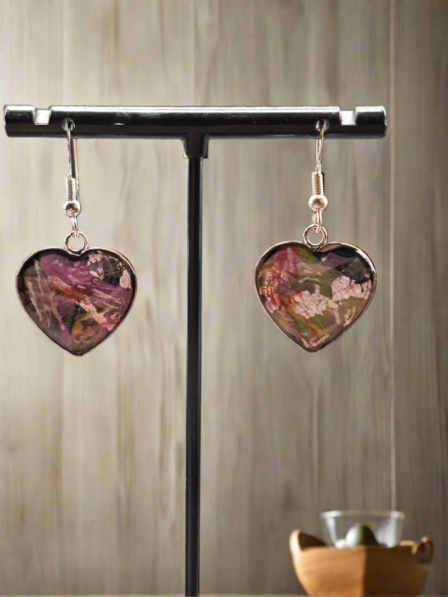 Hand painted heart shape earrings