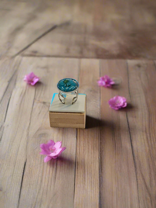 Teal blue Flower ring