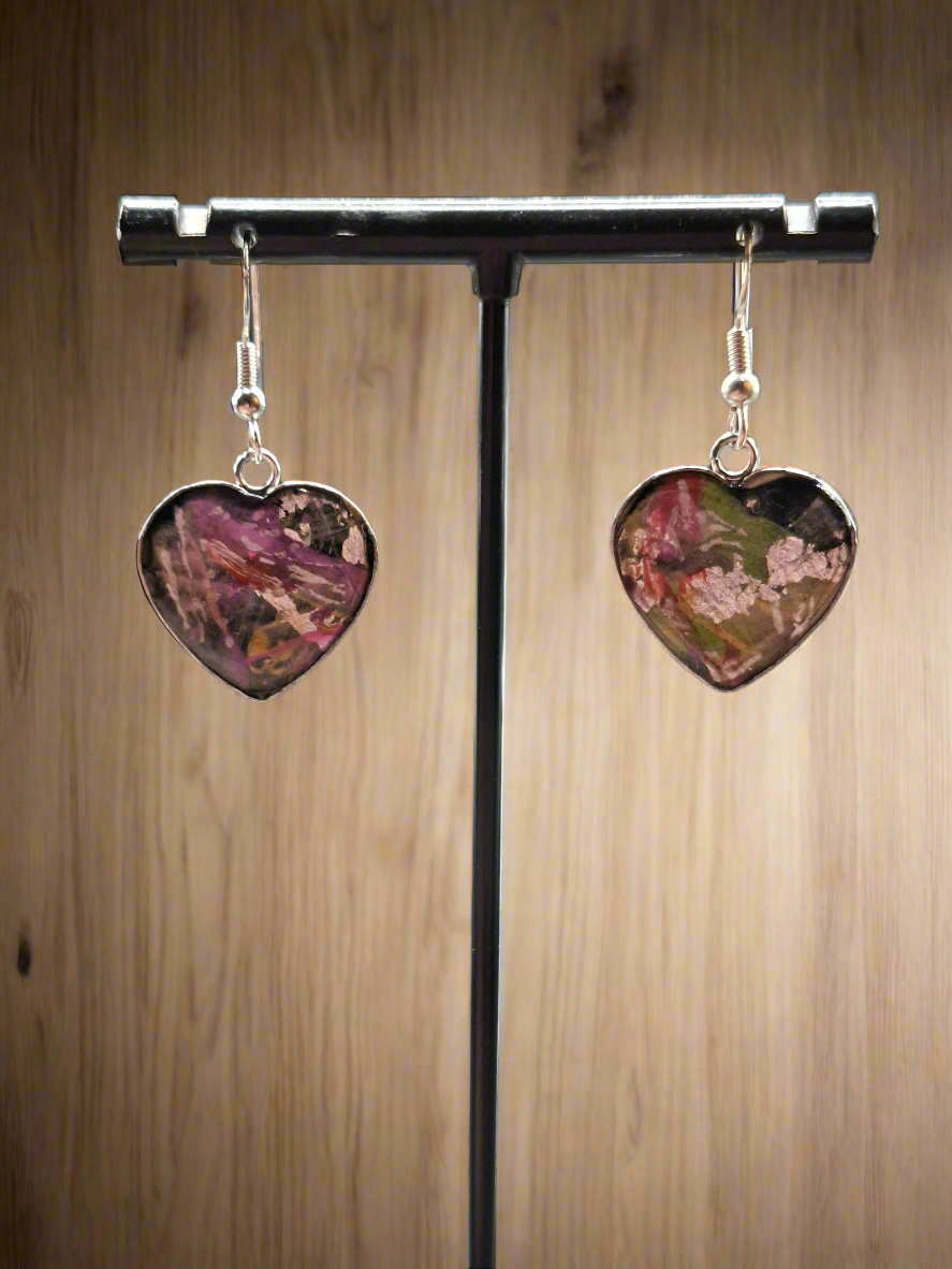 Hand painted heart shape earrings