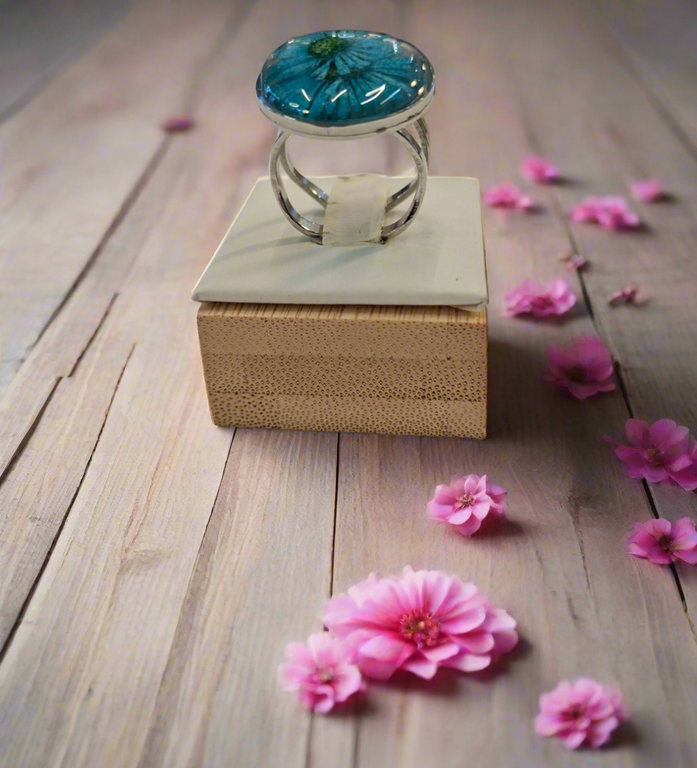 Teal blue Flower ring