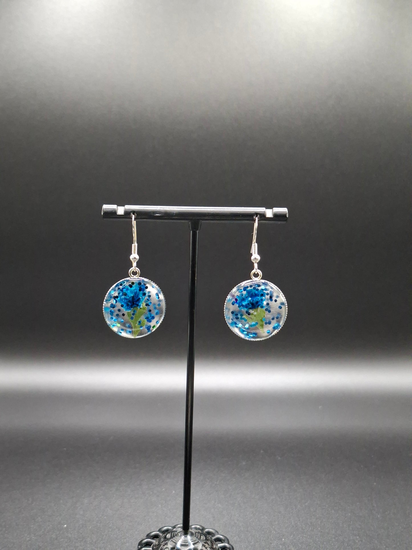 Blue flower and sparkle earrings
