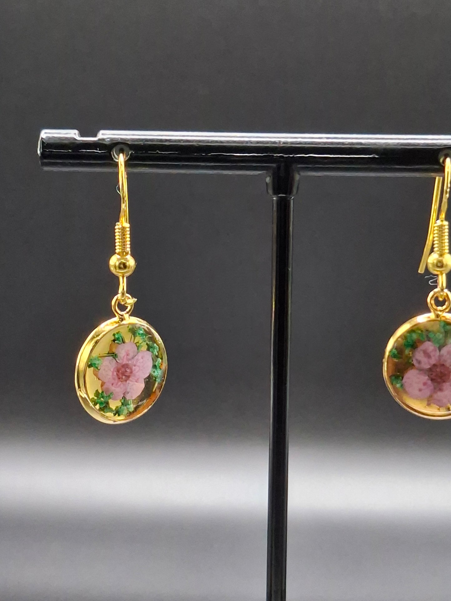 Little pink and green flower earrings