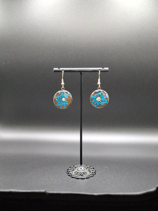 Real Blue teal flower earrings
