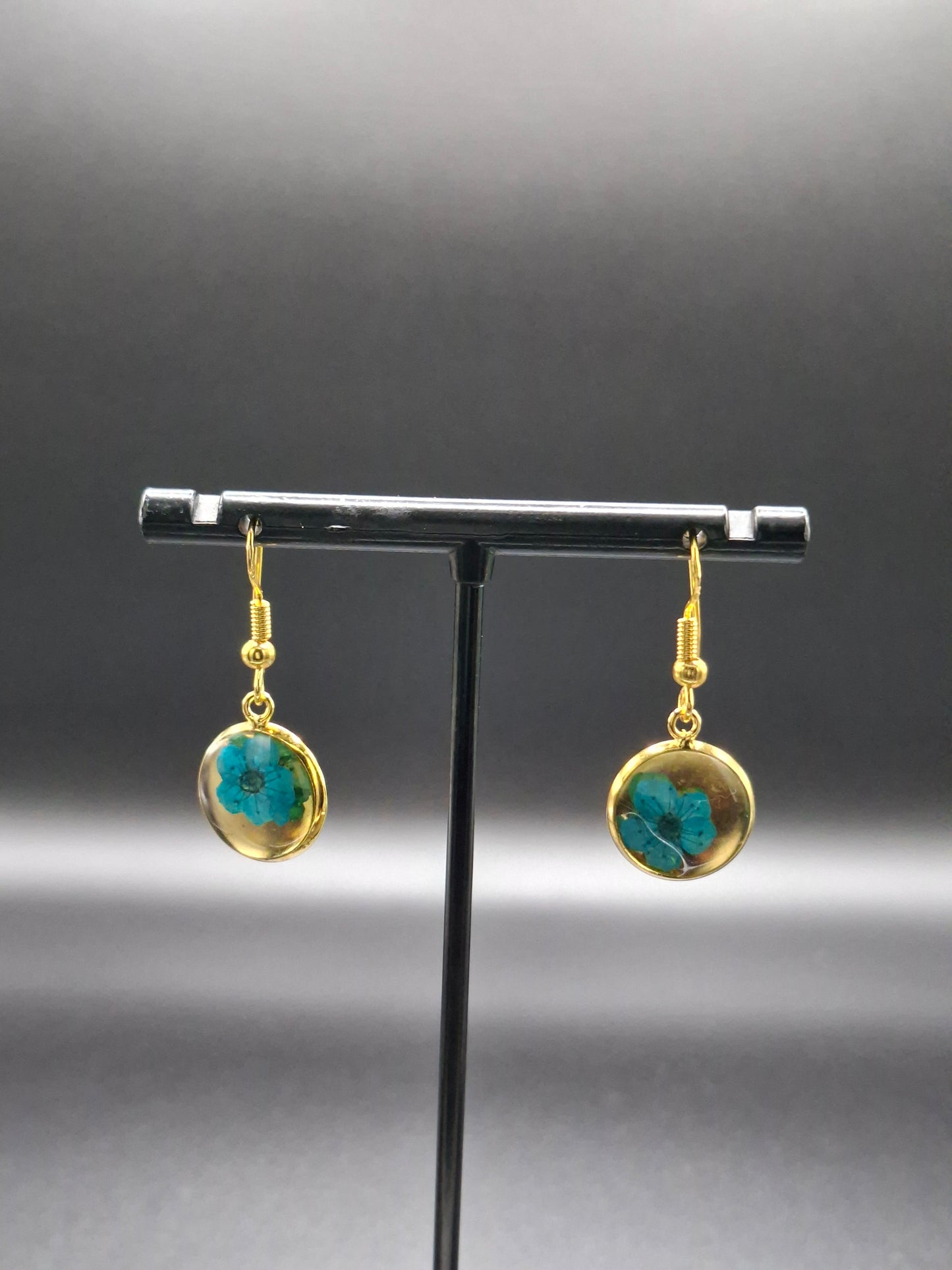 Teal color flower earrings small