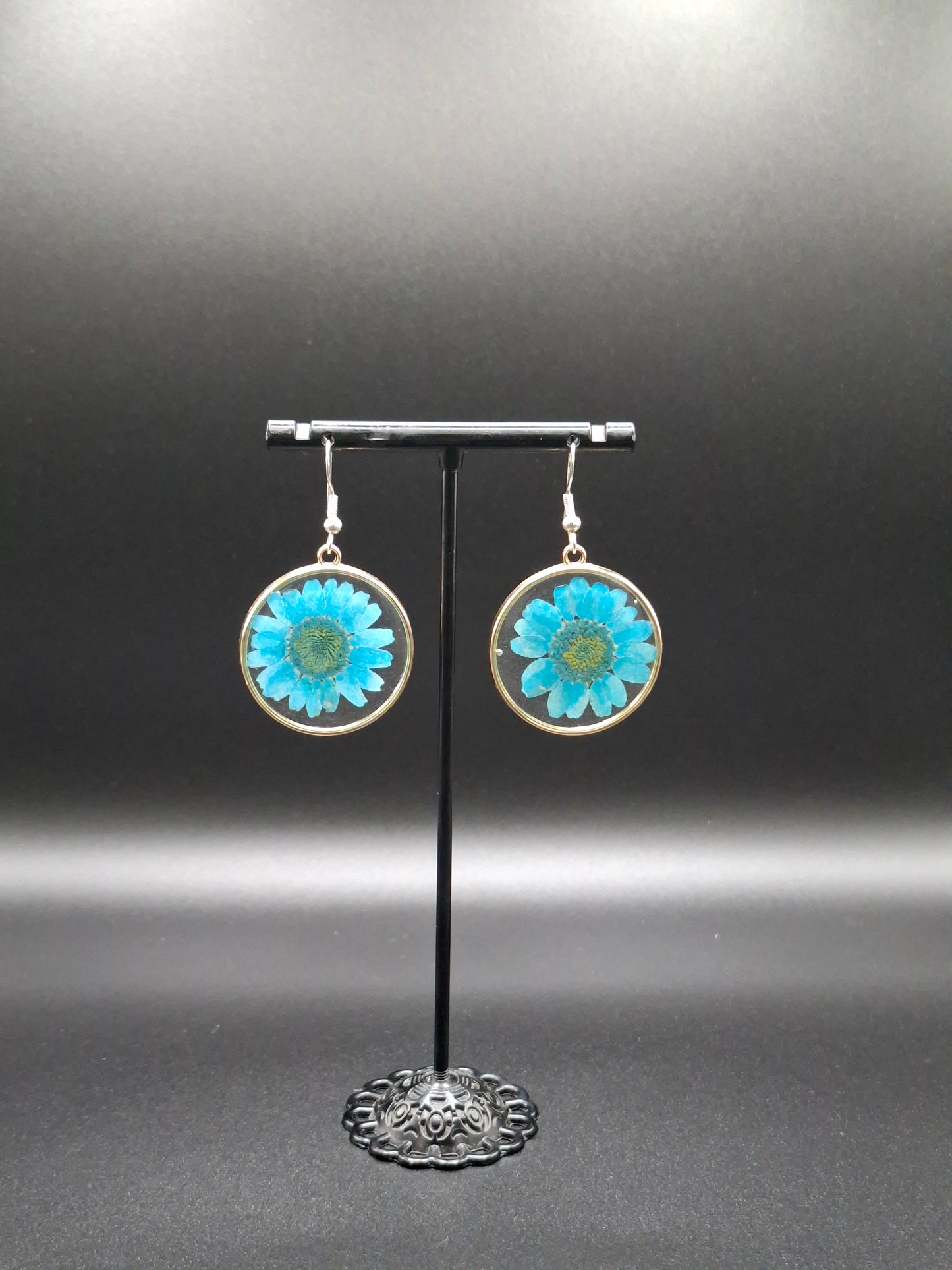 Blue sunflower earrings