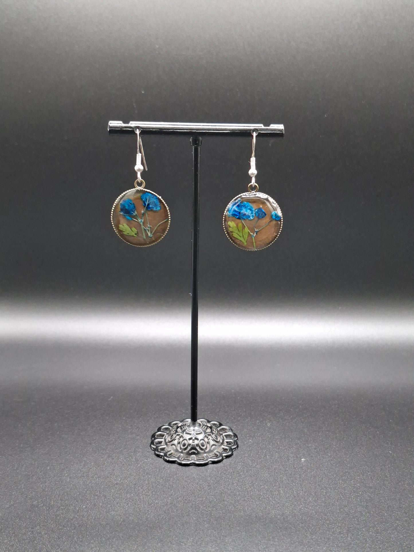 Real blue flower earrings