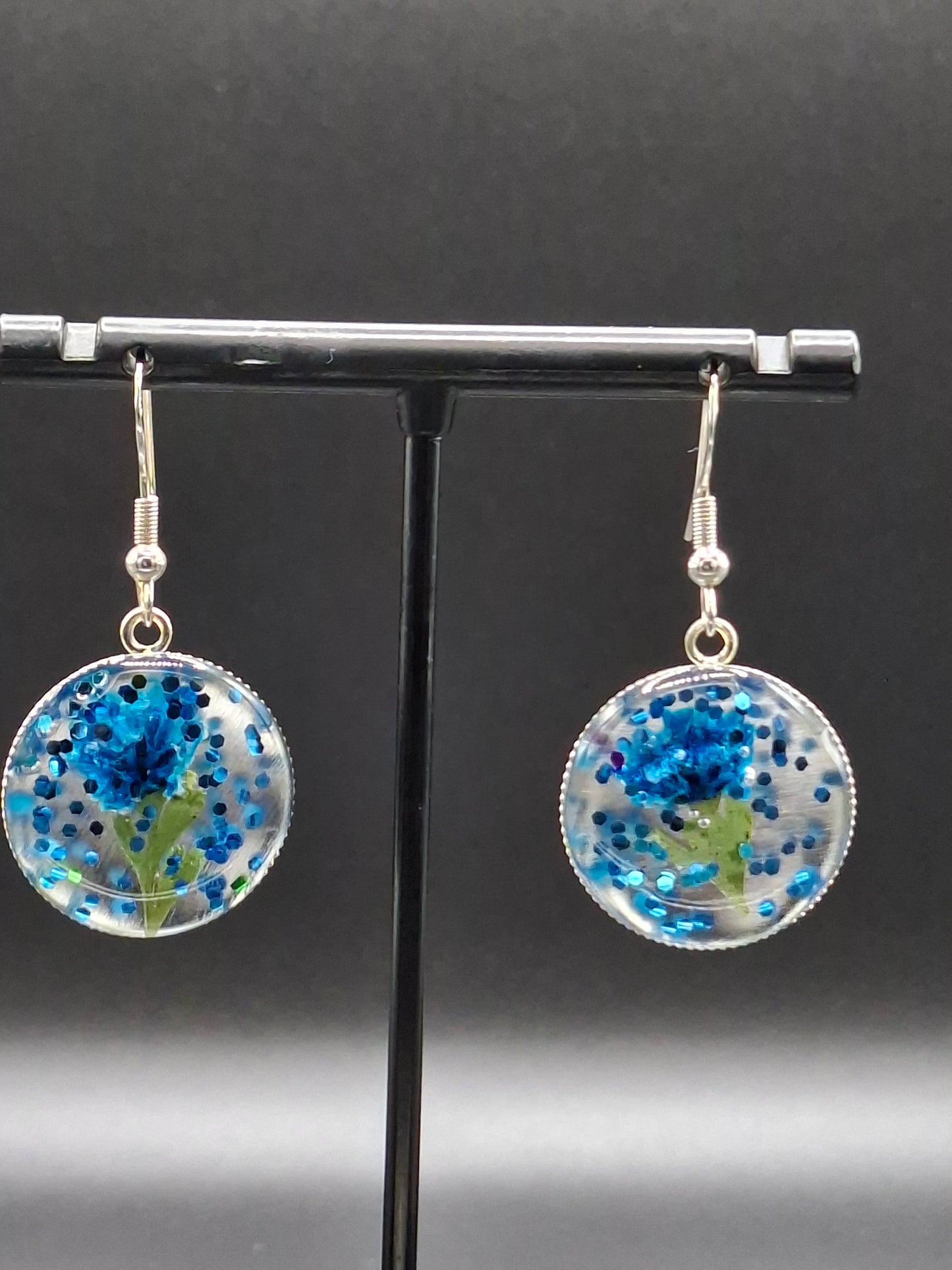 Blue flower and sparkle earrings