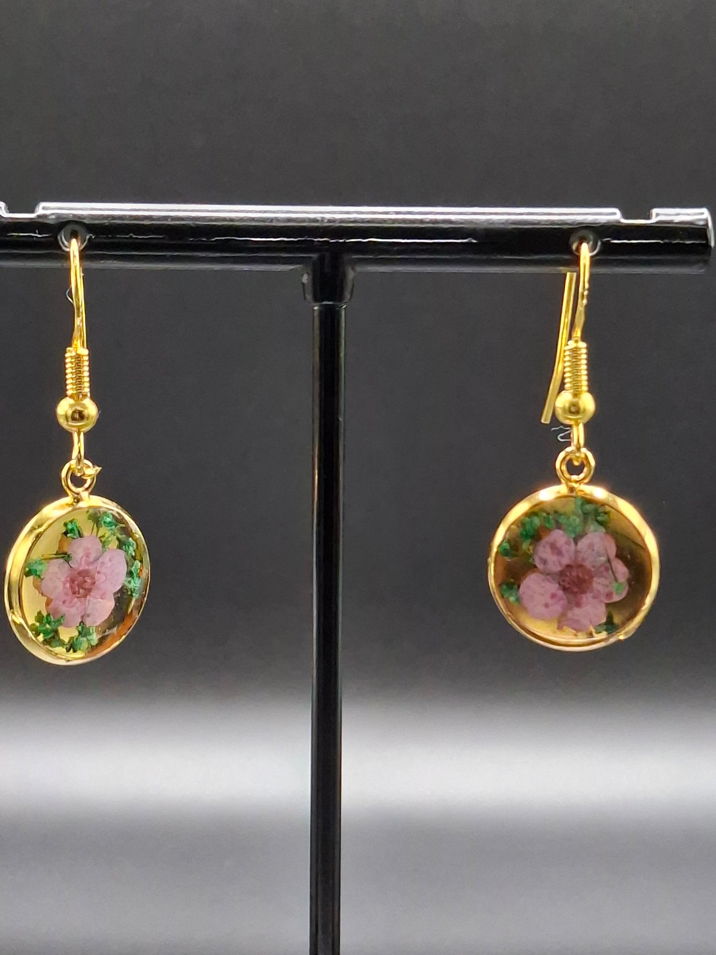 Little pink and green flower earrings