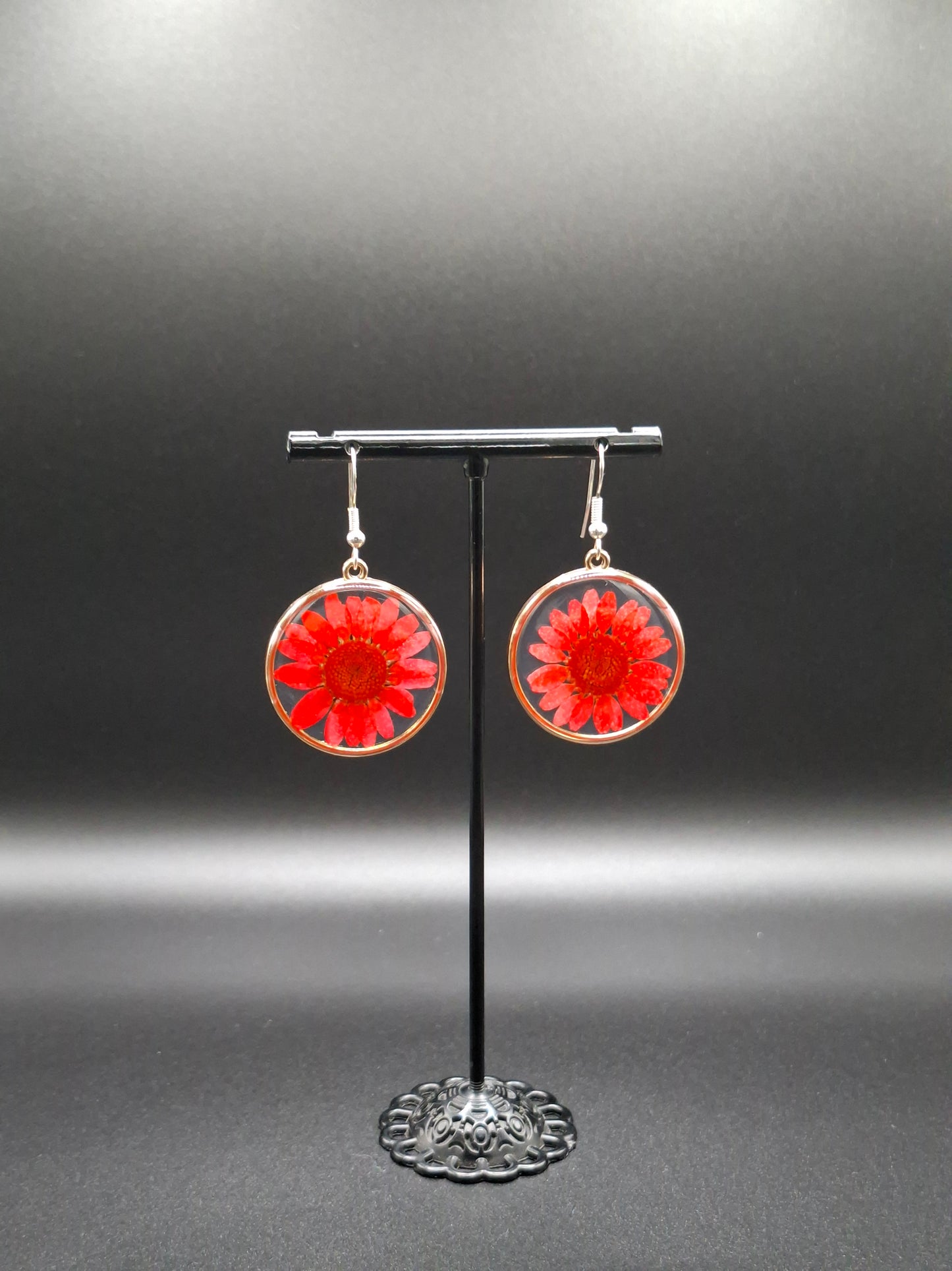 Real red flower Earrings