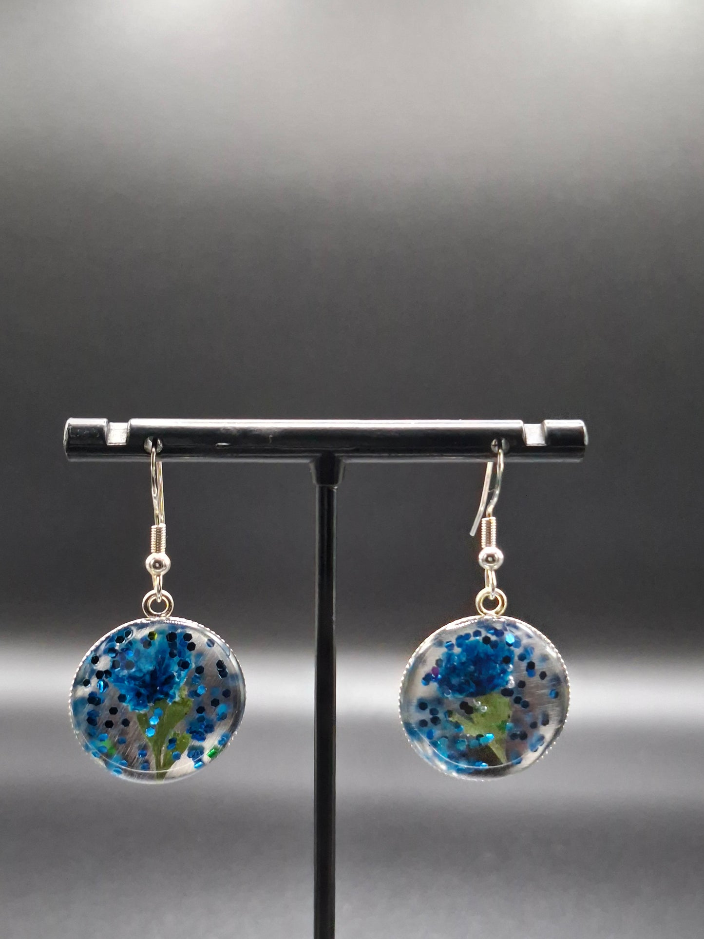 Blue flower and sparkle earrings