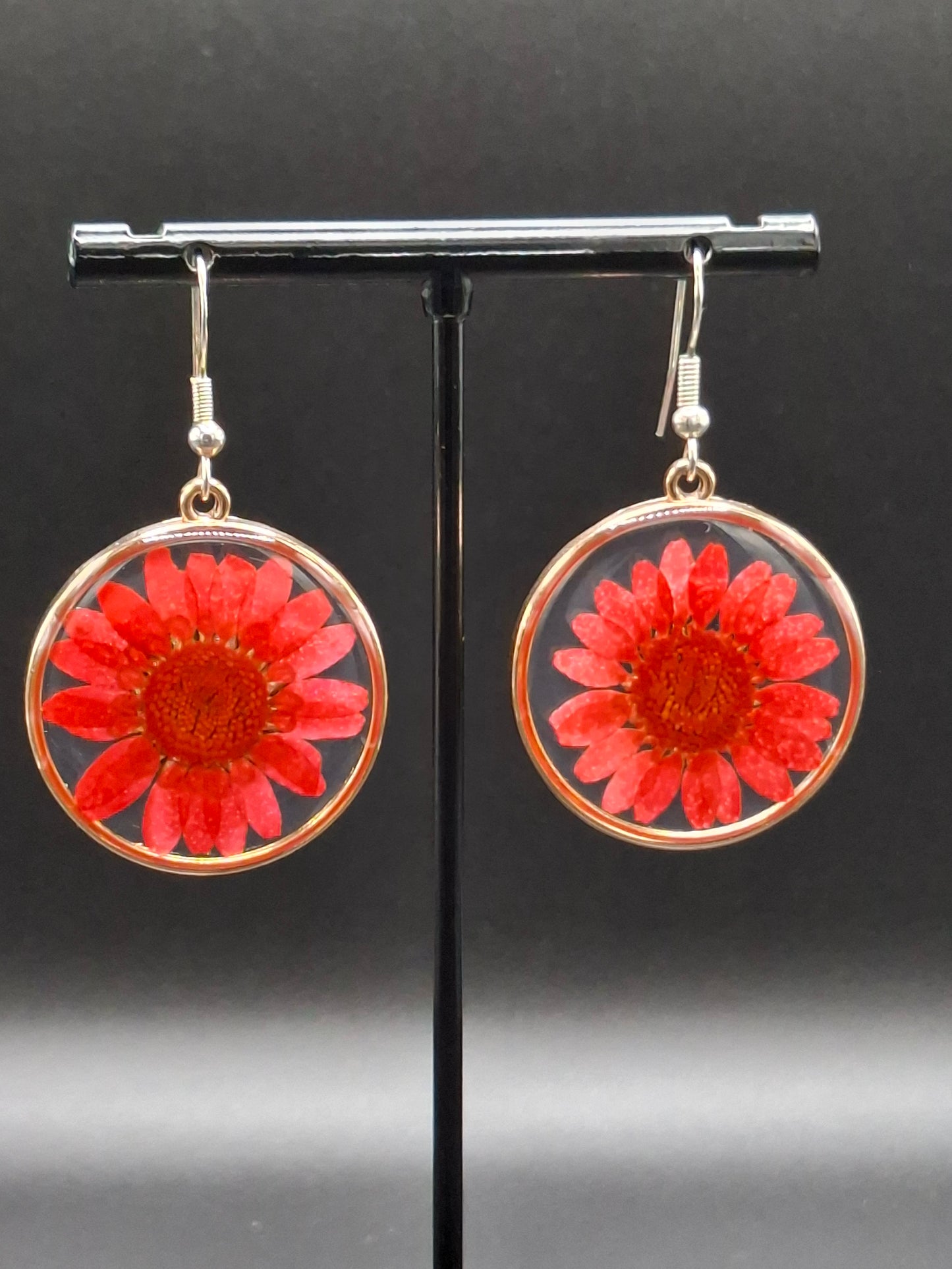 Real red flower Earrings