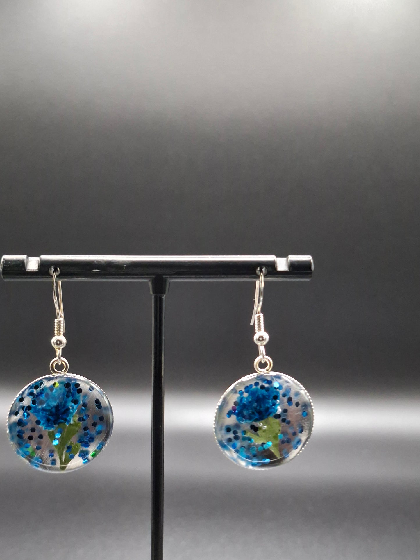 Blue flower and sparkle earrings