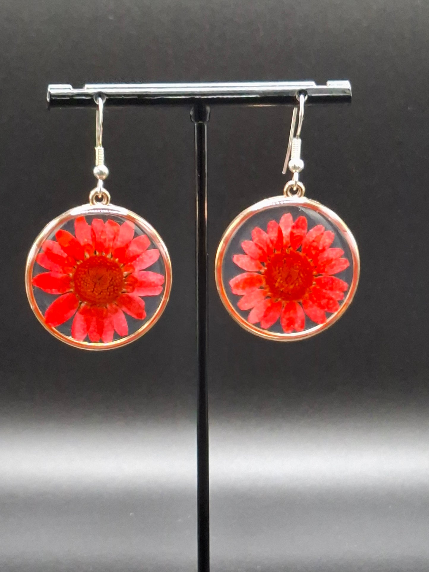 Real red flower Earrings