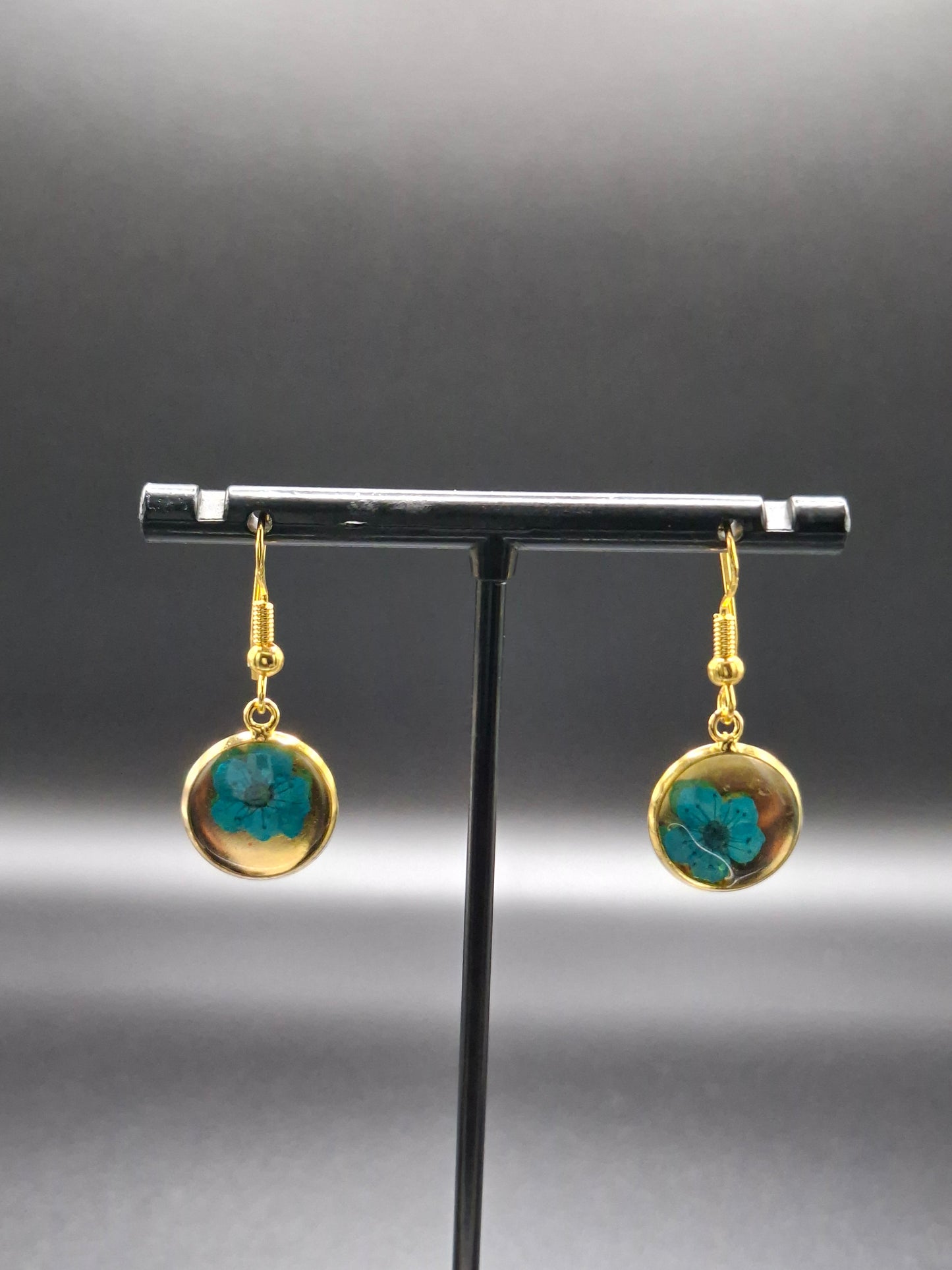 Teal color flower earrings small