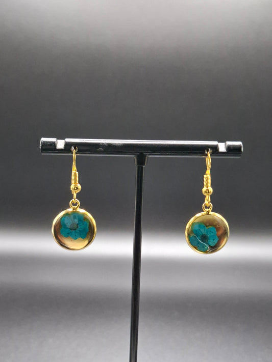 Teal color flower earrings small