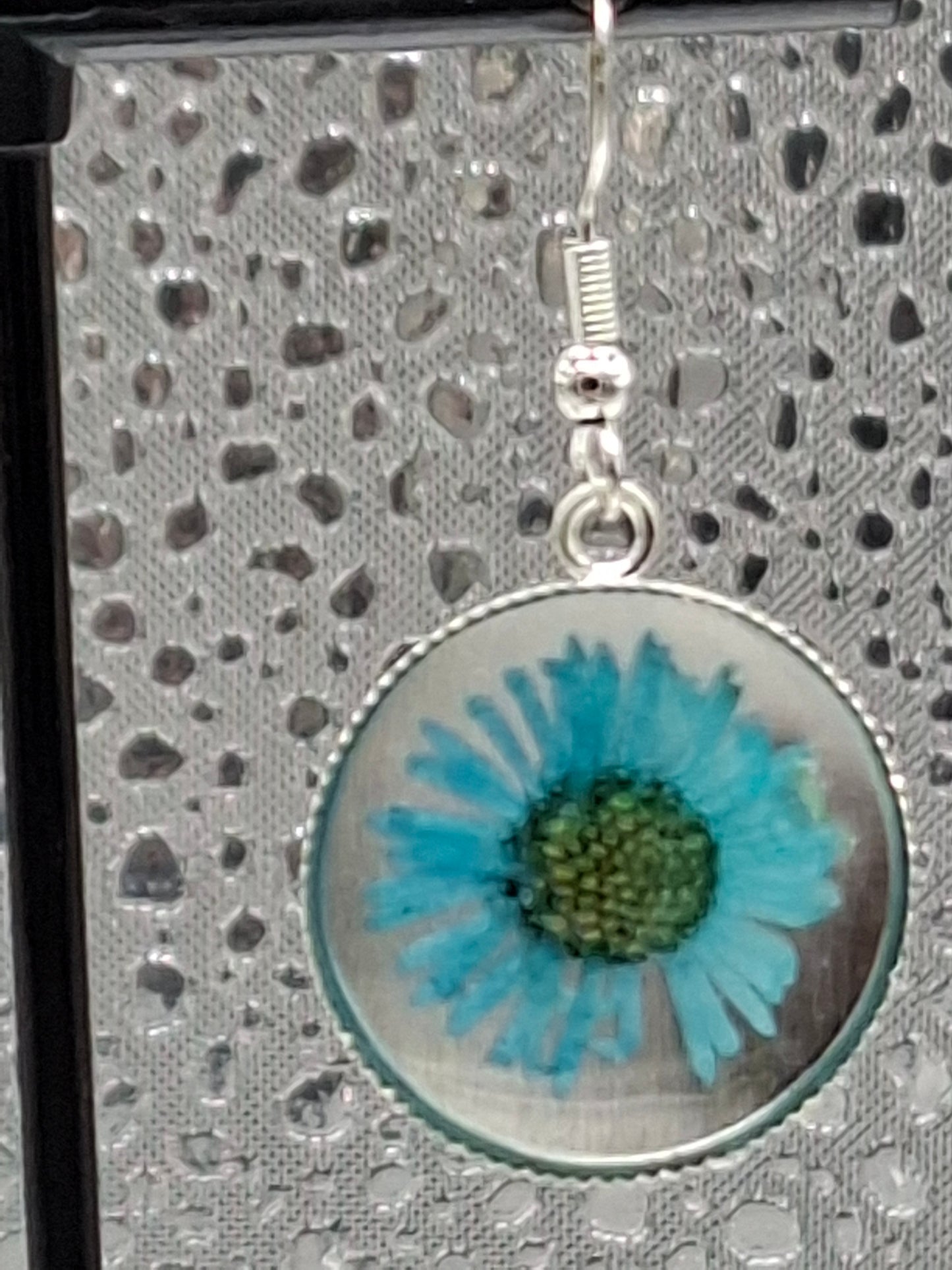 Real Flower Earrings Teal Colour