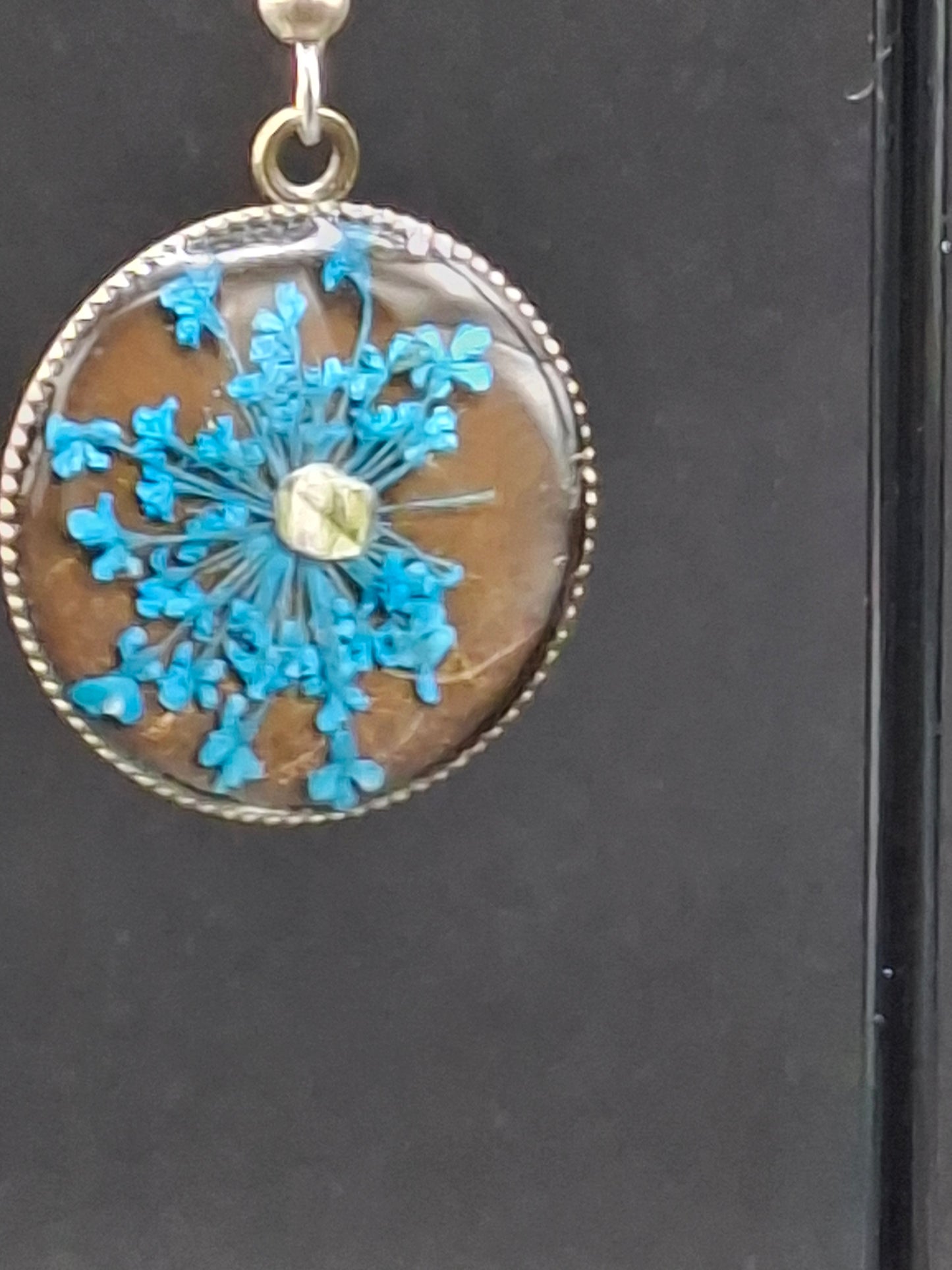 Real Blue teal flower earrings