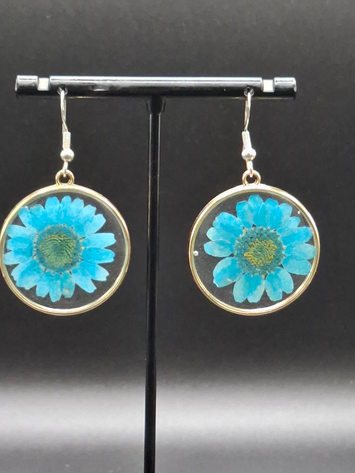 Blue sunflower earrings