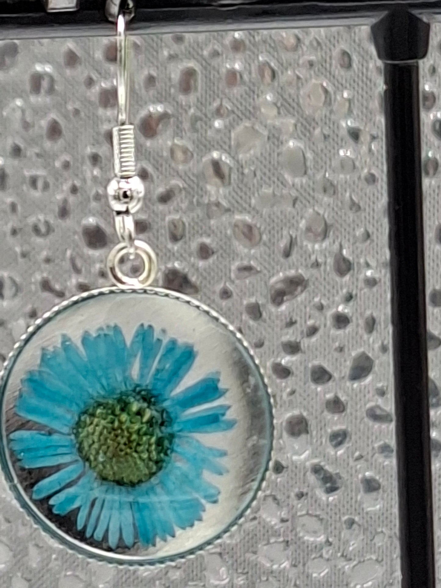 Real Flower Earrings Teal Colour