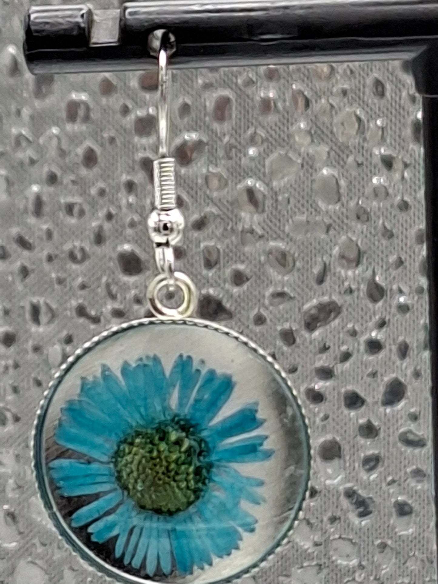 Real Flower Earrings Teal Colour