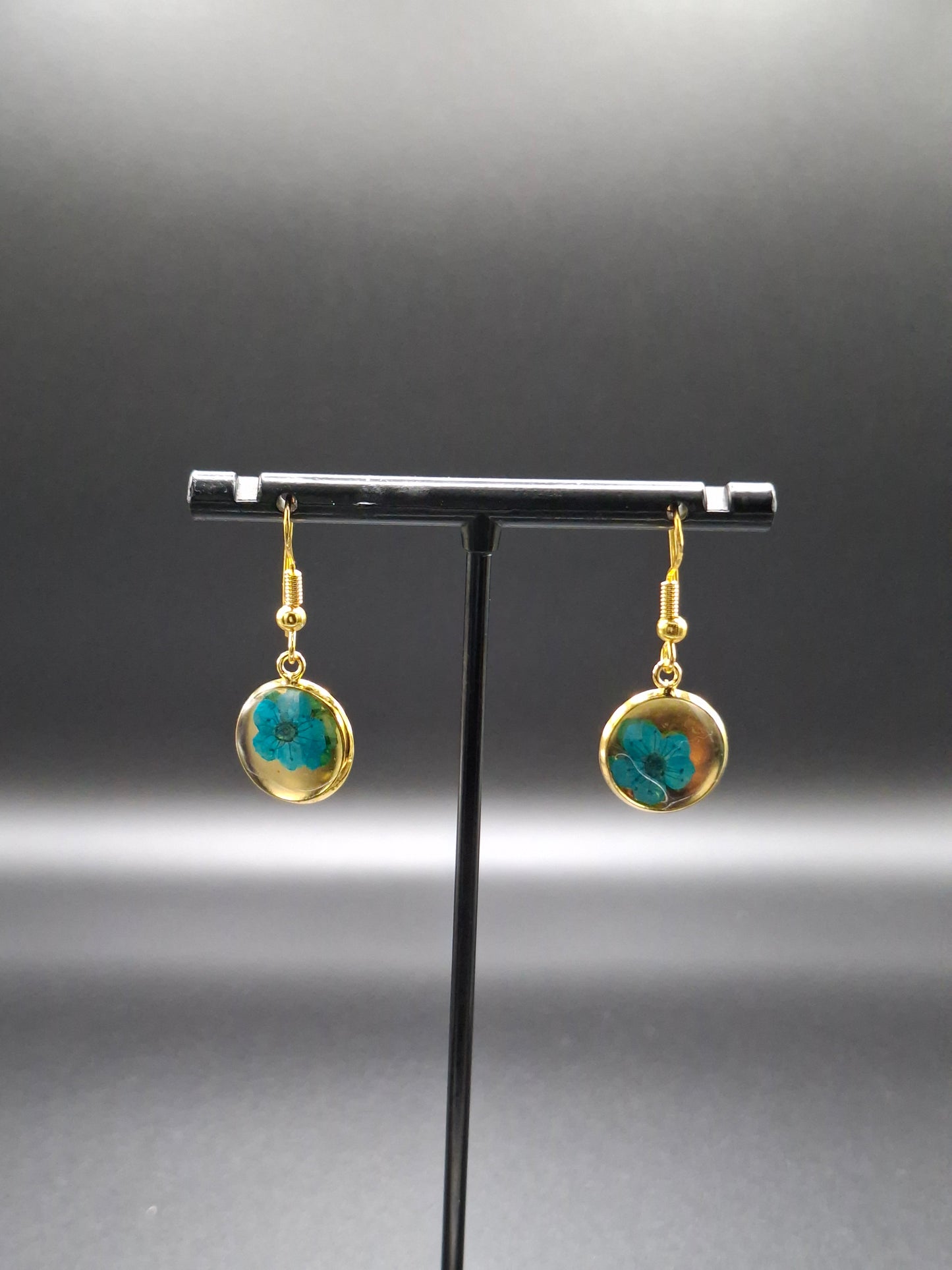 Teal color flower earrings small