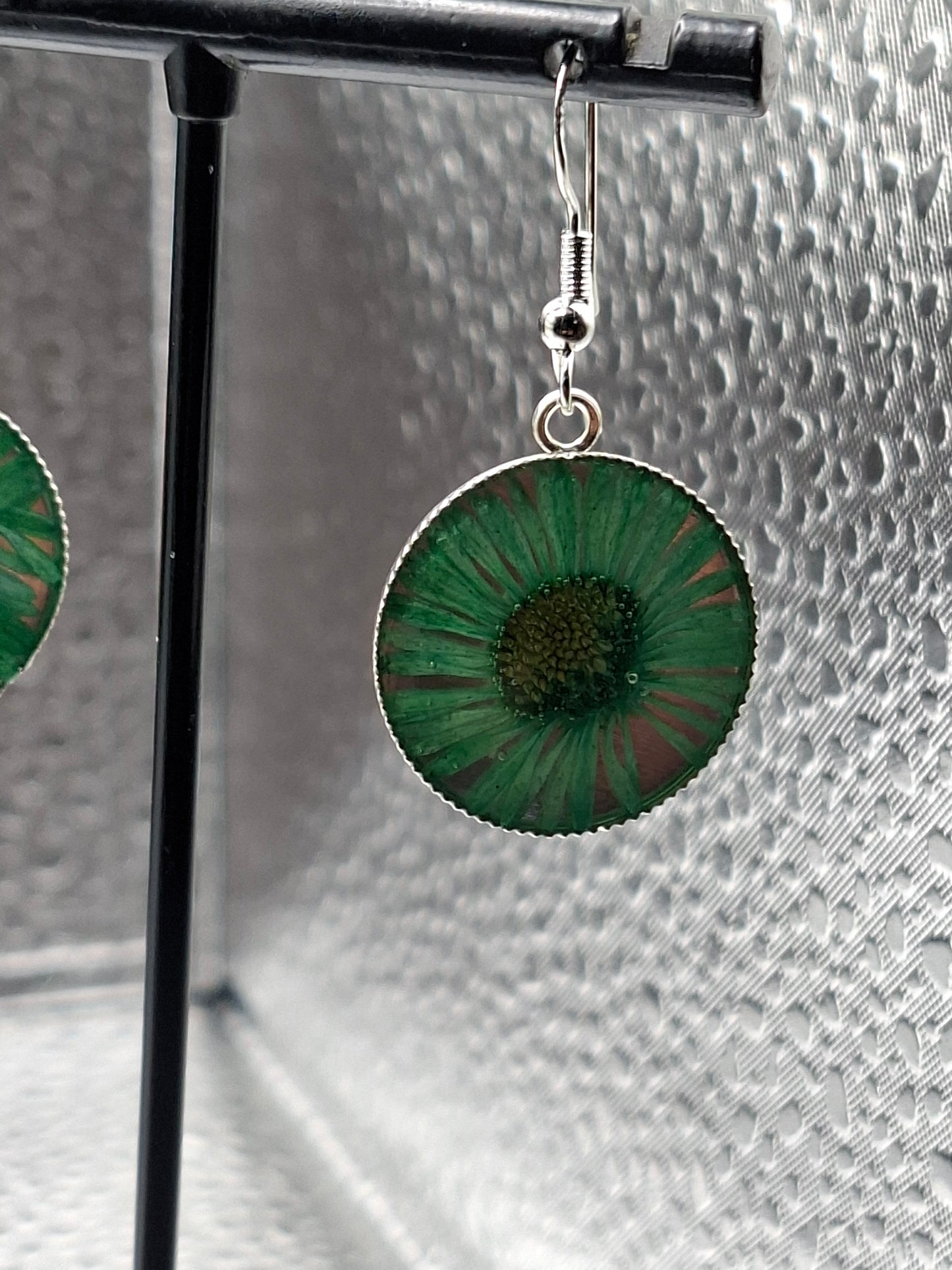 Real Flower Earrings green colour