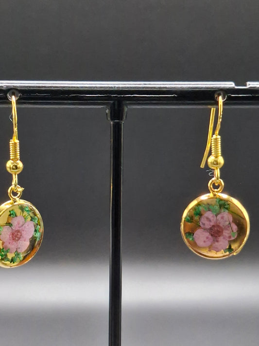 Little pink and green flower earrings