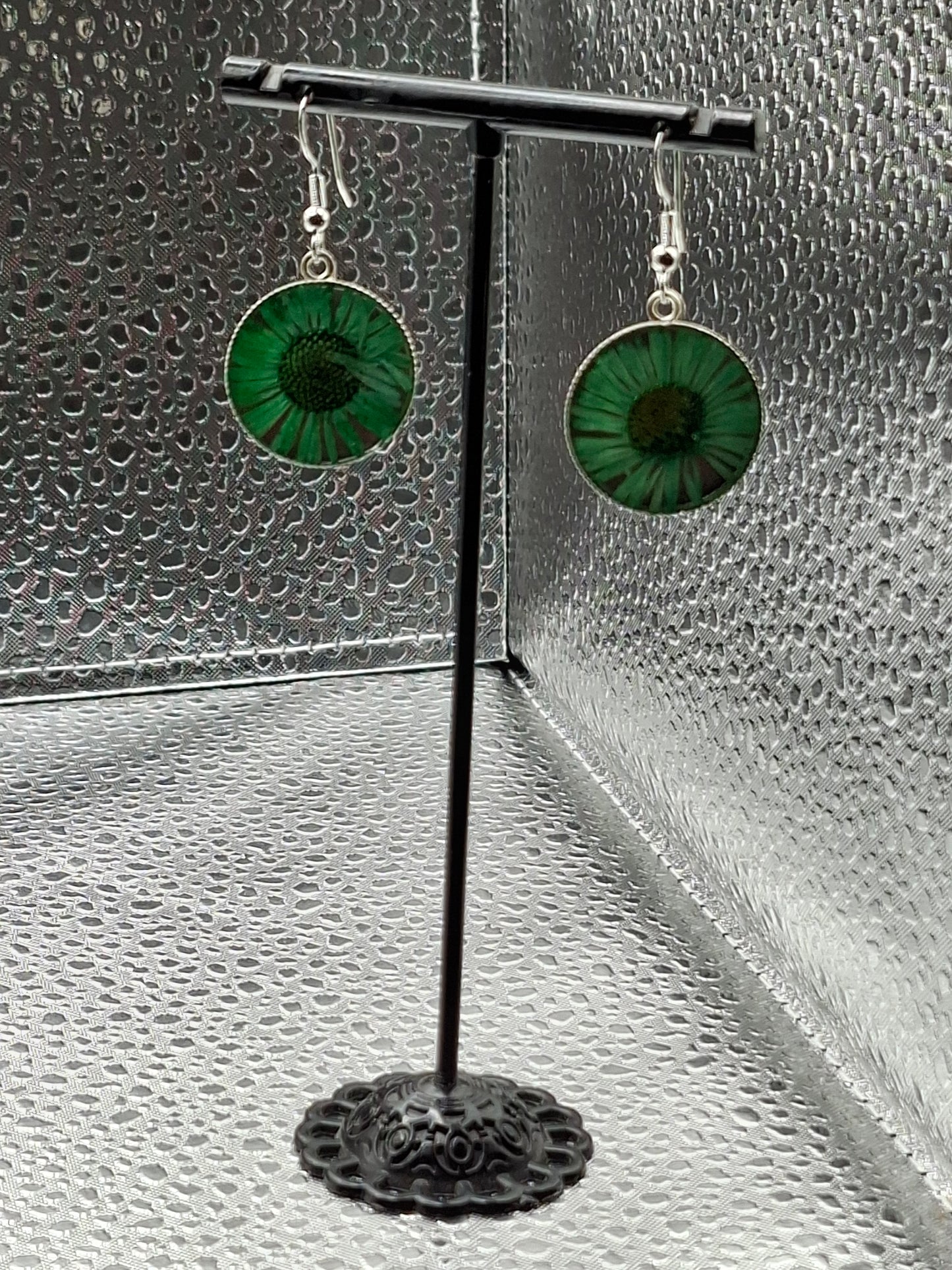 Real Flower Earrings green colour
